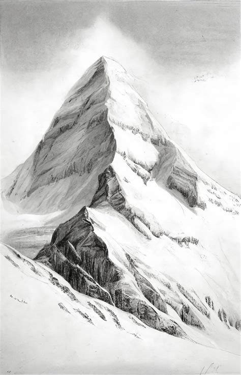 A Pencil Sketch of a Snowy Mountain I Printable Digital Art - Etsy