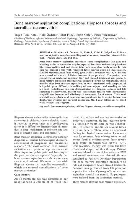 (PDF) Bone marrow aspiration complications: Iliopsoas abscess and sacroiliac osteomyelitis