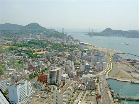 Japan, Shimonoseki, 360 degree panoramic view from Channel Dream Tower