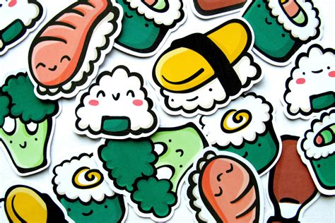 Sushi Sticker Pack Sushi Stickers Kawaii Sticker Sushi | Etsy