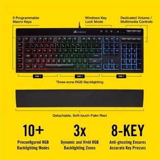 Corsair K55 RGB Gaming Keyboard - Quiet & Satisfying LED Backlit Keys ...