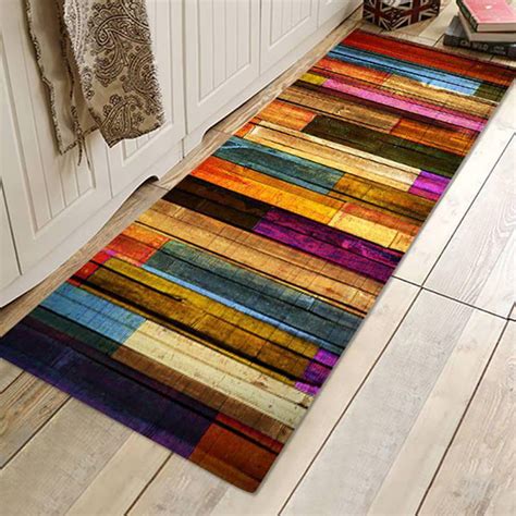 3D Color Wooden Board Bath Mats and Rugs, Flannel Fabric Non Slip Rubber Backing Bathroom Rug ...