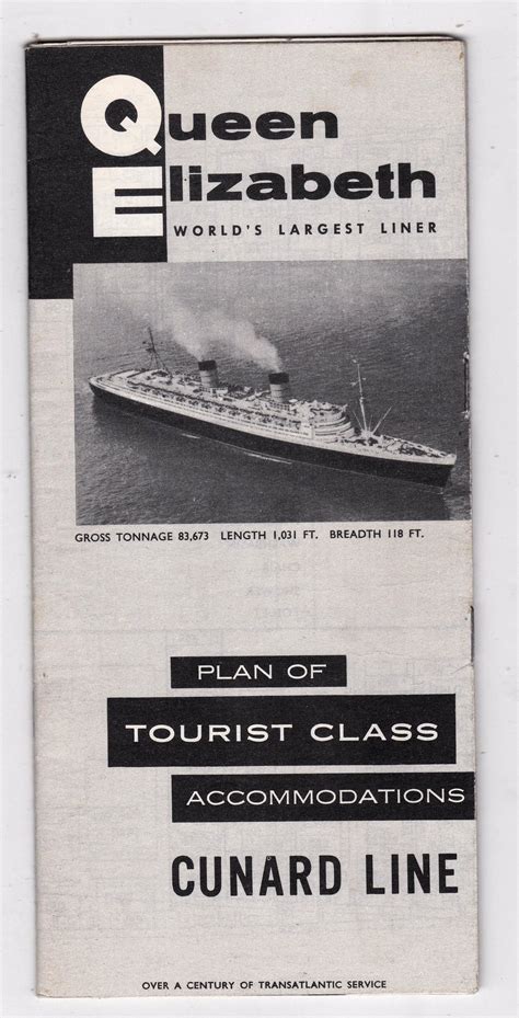 Cunard Line Queen Elizabeth Deck Plans Tourist Class Accommodations 1960's | Cunard line, Cunard ...