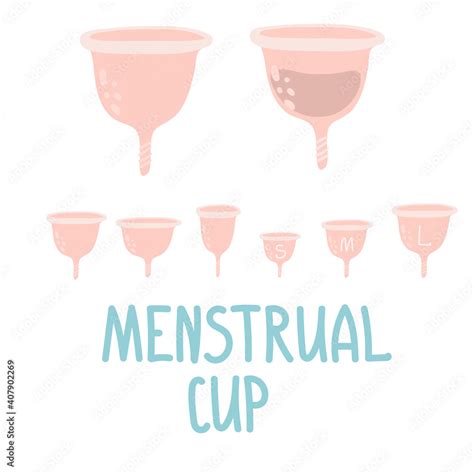 Menstrual cup sizes. Feminine menstruation cup set. Different sizes of cups S, M, L, XL. Womans ...