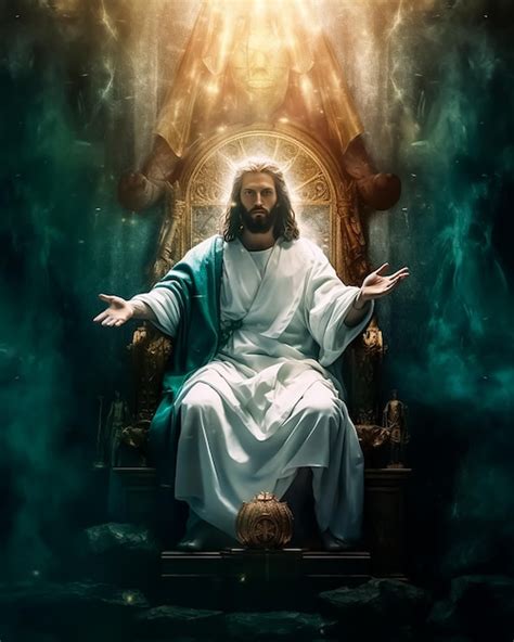 Premium Photo | Jesus sitting on a throne with the sun behind him