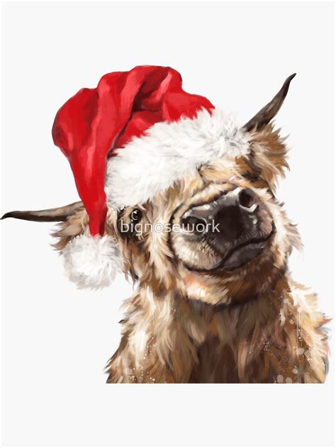 "Christmas Highland Cow" Sticker by bignosework | Redbubble