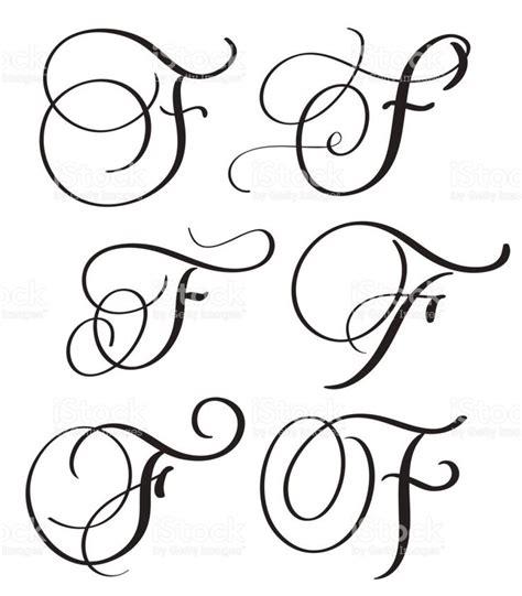 set of art calligraphy letter F with flourish of vintage decorative... | Calligraphy letters ...