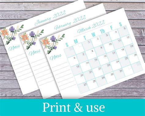 Printable Floral Calendar 2022 Bundle - Etsy