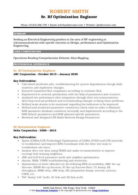 Rf Optimization Engineer Resume Samples | QwikResume