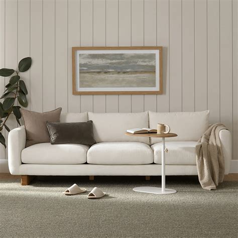 Kalok Jasmine Ivory Fabric & American Oak Wood Sofa | Article