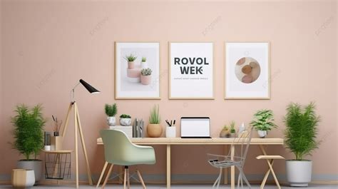 Minimalist Home Office Mock Poster 3d Rendered Concept Background, Wall ...