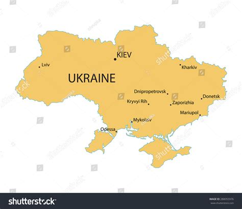 Yellow Map Ukraine Indication Largest Cities Stock Vector (Royalty Free) 288055976 | Shutterstock