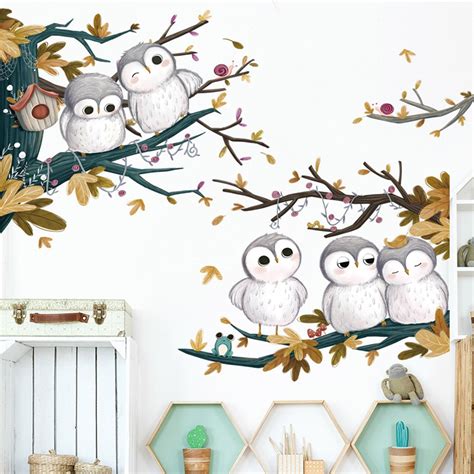 Cute Owl Wall Decal Removable Stickers Watercolor Owl Wall | Etsy