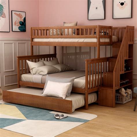 Harper&Bright Designs Twin Over Full Bunk Bed with Trundle and Stairs for Kids, Multiple Colors ...