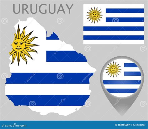 Uruguay Flag, Map and Map Pointer Stock Vector - Illustration of abstract, detailed: 152406087