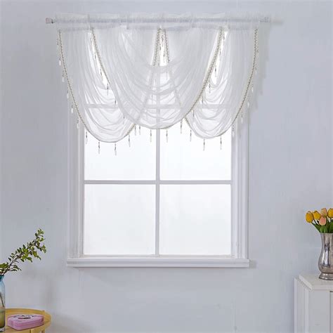 Buy WUBODTI Waterfall Valance Curtains Sheer for Windows 3 Panels,White ...