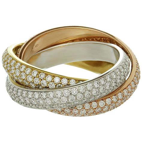 cartier trinity de cartier diamond 3 color Gold band Ring at 1stdibs