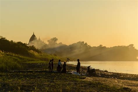 Premium Photo | Sunset in myanmar on the river