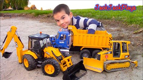 Bruder Toy Trucks for Kids - UNBOXING JCB Backhoe - Dump Truck, Tractor Loader, Bulldozer - YouTube