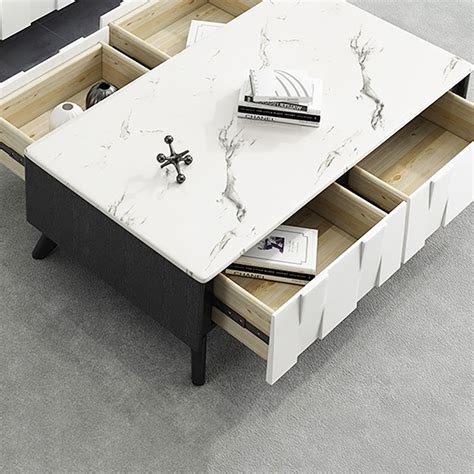 Modern Marble Coffee Table with Drawers in White