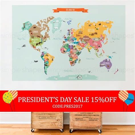 World Map Decal, Countries of the World Map, Kids Country World Map Poster, Peel and Stick ...