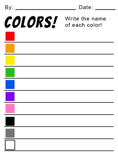 Let's Color! Write the Names Kids Worksheets