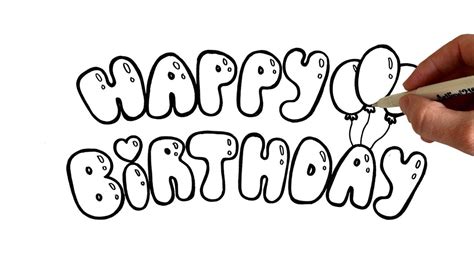 How to Write Happy Birthday In Bubble Balloon Letters Coloring Page ...