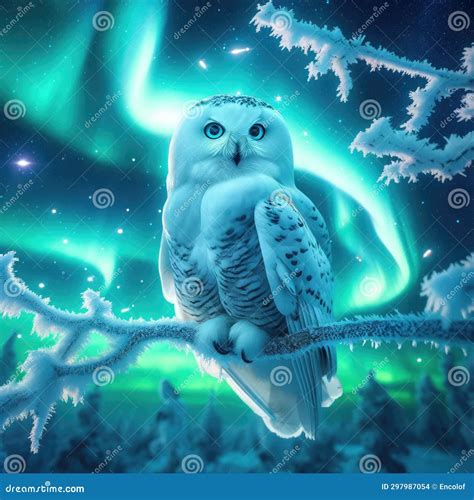 Spectral Owl Under Aurora Skies Stock Photo - Image of nature, frostcovered: 297987054