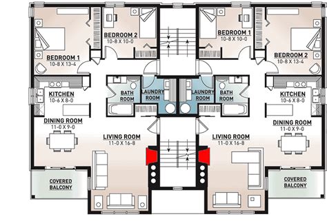 Plan 21425DR: 8-Unit Apartment Complex with Balconies | Town house ...