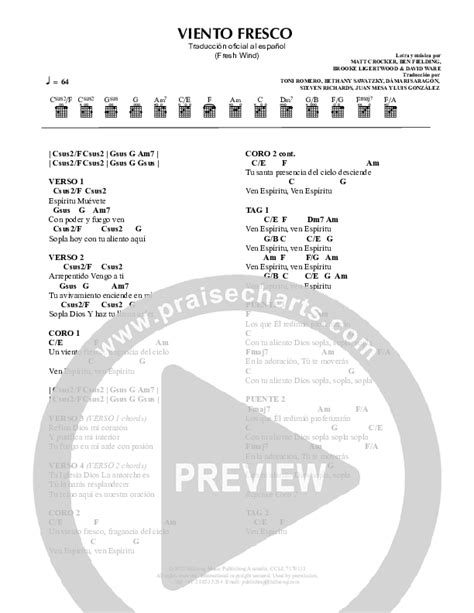 Viento Fresco (Fresh Wind) Chords PDF (Hillsong Worship) - PraiseCharts