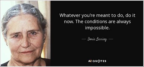 Doris Lessing quote: Whatever you're meant to do, do it now. The conditions...