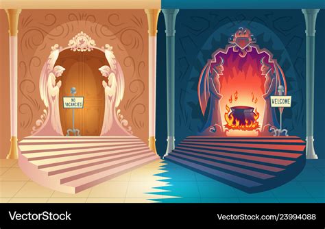 Closed heaven and opened hell gates Royalty Free Vector