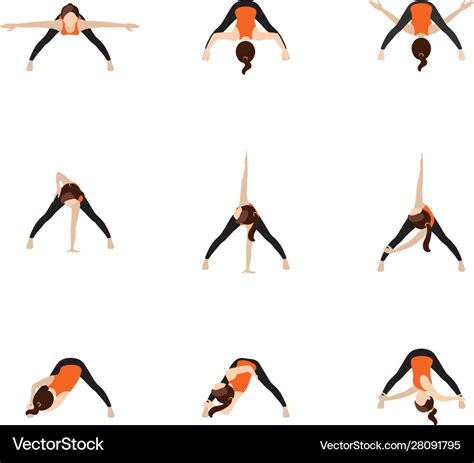 Wide legged forward bend twist variations yoga Vector Image