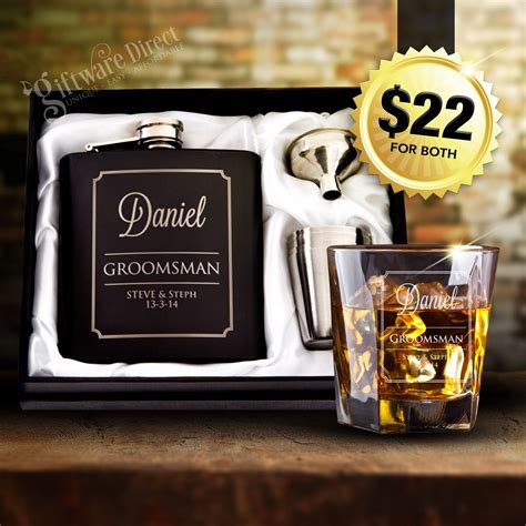 Ultimate groomsman wedding gift pack personalised flask & whiskey glass ...