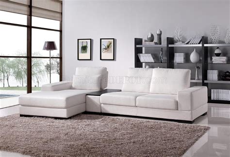 White Fabric Modern Sectional Sofa w/Moving Back & Tea Table