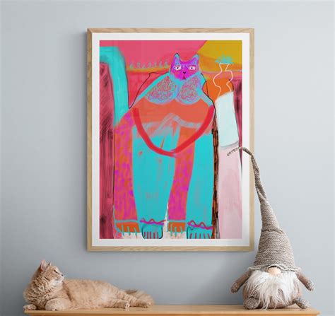 Funky Cat Art Giclee Print Abstract Expressive Tropical | Etsy