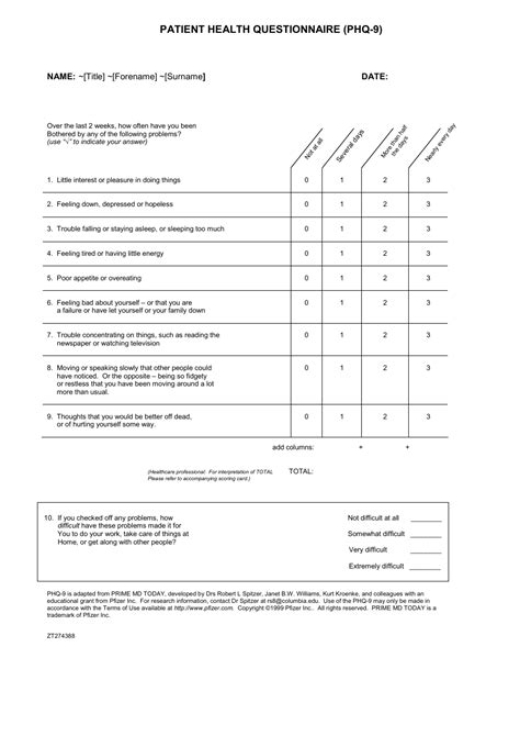 Patient Health Questionnaire (Phq-9) - Pfizer Inc. - Fill Out, Sign Online and Download PDF ...