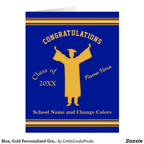 Blue, Gold Personalized Graduation Cards for Him or change Colors of text and background CLICK ...