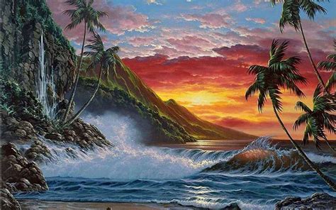 Stunning Sunset Bay Tropics wallpapers | Beach art painting, Seascape paintings, Surf art