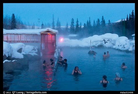 Picture/Photo: Popular outdoor hot springs, winter twilight. Chena Hot Springs, Alaska, USA