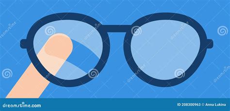 Finger Wipes The Misted Glass Of The Eyeglasses. Vector Flat ...