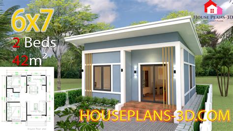 Simple House Plans 6x7 with 2 bedrooms Shed Roof - House Plans S