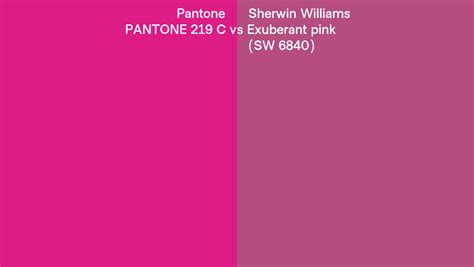 Pantone 219 C vs Sherwin Williams Exuberant pink (SW 6840) side by side comparison