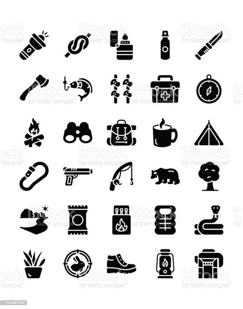 Survival Icon Set 30 Isolated On White Background Stock Illustration ...