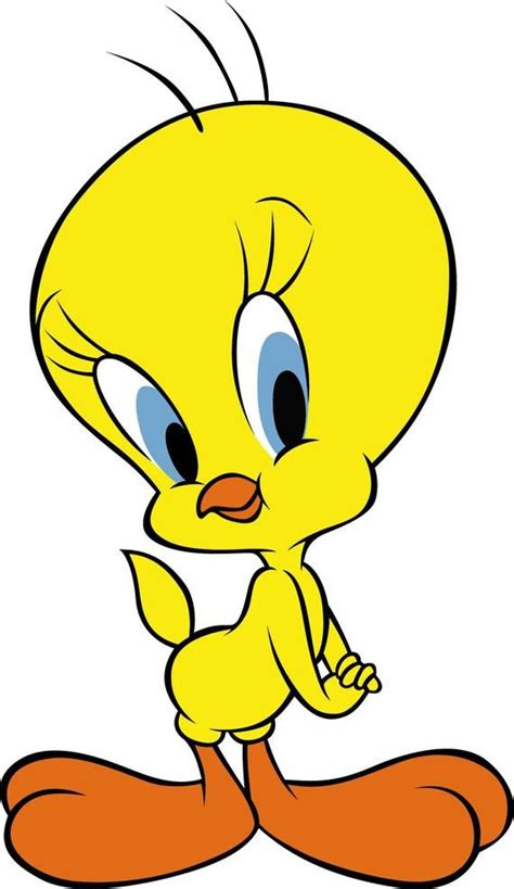 a cartoon yellow bird with big blue eyes