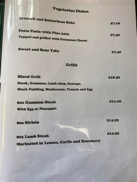 Menu at The Mill Inn pub & bar, Market Weston, Bury Rd