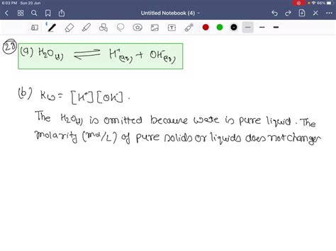 SOLVED:(a) Write a chemical equation that illustrates the autoionization of water. (b) Write the ...