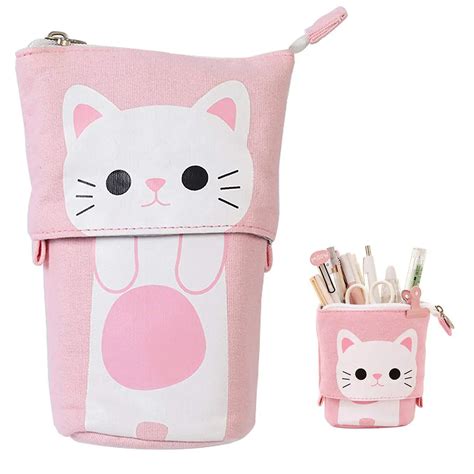 Kawaii Pencil Case Zipper Cute Cat Pencil Box Standing Stretch ...