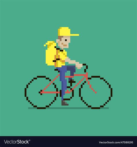 Delivery man riding red bike Royalty Free Vector Image