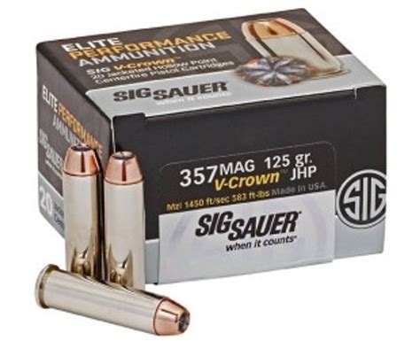 Sig Sauer 357 Magnum Ammunition V-Crown E357M1-20 125 Grain Jacketed ...